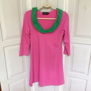 Duffield Lane Pink Midi Dress with Green Collar